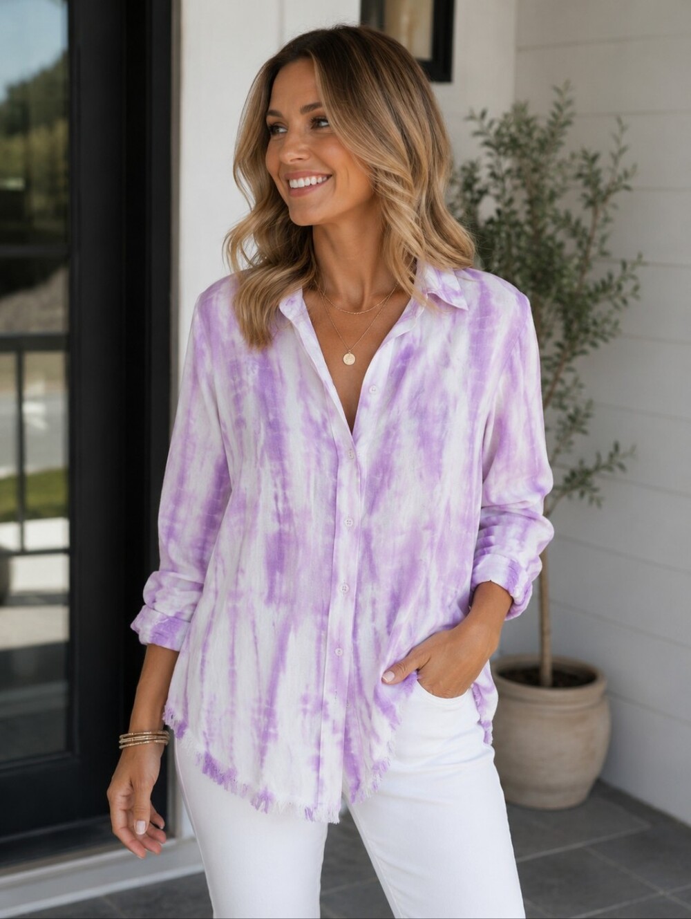 cloth & stone Lilac Tie-Dye Button-Front Shirt